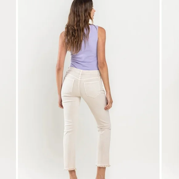 VERVET Winter White Mid Rise Crop Frayed Hem Straight Jeans. Size 25 - Picture 6 of 16
